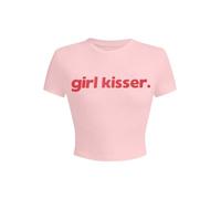 Lesbian Pride Shirt Women Girl Kisser Crop Top Lesbian Romance LGBT Shirts LGBTQ Equality Shirts Rainbow Graphic Tee, Light Pink-girl Kisser, XL