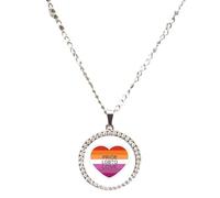 Lesbian Sunset Stipes LGBTQ Heart Pride Silver Colour Necklace With Diamante Pendant And Gift Box