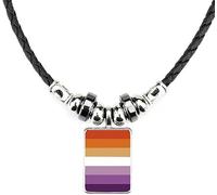 Lesbian Sunset Stripes LGBTQ Soft Leather Rope Necklace And Velvet Gift Bag