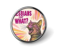 Lesbians Eat What Cat Cute Lapel Brooch Pins Badge Metal Round Jacket Hat Bag Accessories Jewelry