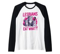 Lesbians Eat What Cat Funny Gay Pride LGBTQ Pun Black White Raglan Baseball Tee