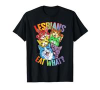 Lesbians Eat What Cat Funny Humor LGBTQ Pride Flag Lesbian T-Shirt