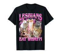 Lesbians Eat What?! Funny Cat Gay Pride Month LGBTQ Pun T-Shirt