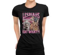 Lesbians Eat What?! Funny Gay Cat Meme Cat Lover Ladies T-Shirt, black, S