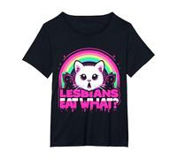 Lesbians Eat What - Funny Pussy Cat Pun LGBTQ Pride Lesbian T-Shirt, Women's Plus, Black, 1X