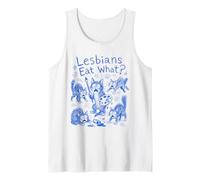 Lesbians Eat What? Sapphic Humor Funny Cat Meme Pride Tank Top