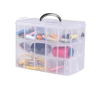 Lesbin 3-Tier Craft Storage Box, 30 Compartments Clear Plastic Craft Storage Box, Craft Storage Box with Carry Handle
