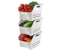 Lesbye 3 Packs Plastic Stacking Storage Basket, Multifunctional Stacking Baskets, Kitchen Vegetable and Fruit Rack Bin, White