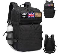 Lesbyit 45L Military Tactical Backpack Waterproof Army Rucksack | Large Motorcycle Backpack Work Bag with Bottle Holder & 3 Flag Patches for Hiking Gym Travel Sport Camping Treeking, Black