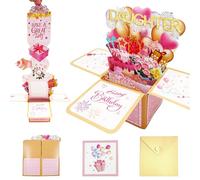 Lesbyit Happy Birthday Daughter Pop Up Birthday Cards, Personalised 3D Birthday Crown Greeting Card with Envelope, Creative Gift for Daughter Princess from Parents Party Decoration Keepsake