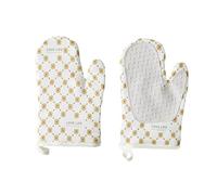 Lesbyit Oven Gloves, Silicone & Cotton Heat Resistant Non-Slip Oven Mitts | Kitchen 1 Pair Reversible Cotton Lining Oven Gloves Up to 300℃ for Cooking, Microwave, Baking(Beige)