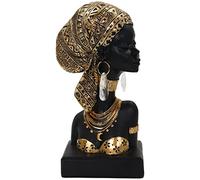 Lescafita African Lady Bust Sculpture with Golden Headwrap - Resin Figurine with Earrings and Necklace, Modern African Woman Statue for Home Decor and Cultural Gift