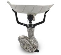 Lescafita African Woman Holding White Leaf Bowl Statue, Modern Resin Figurine Sculpture, Boho Home Table Decoration for Living Room or Entryway