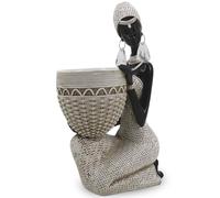 Lescafita Handmade White African Tribal Woman Sculpture - Crystal Earrings & Basket Statue, Ivory Resin Home Decor for Modern Shelves/Tables, Elegant Housewarming Gift (9.65" H)