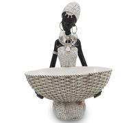 Lescafita Ivory White African Seated Woman Statue - Serene Tribal Figure with Crystal Earrings, Minimalist Resin Home Decor for Shelves/Desks (9" H)