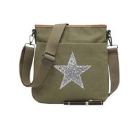 Lescale Furnishings Canvas Star Cross Body Bag - Women’s Mini Sparkle Star Messenger with Adjustable Strap - Stylish Everyday Shoulder Bag with Zip Closure (Khaki)