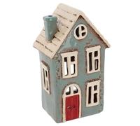 Lescale Furnishings Duck Egg Blue Ceramic Village House Candle Holder - Handcrafted Traditional Cottage Décor - Compatible with Tea Lights & Battery Candles