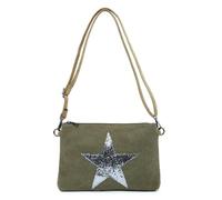 Lescale Furnishings Flat Star Canvas Clutch Crossbody Bag - Adjustable Strap, Casual Sparkle Star Purse for Women with Multiple Pockets (Khaki Green)