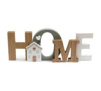 Lescale Furnishings Freestanding Wooden “HOME” Sign - Rustic Neutral Decorative Letters with 3D Detail - Farmhouse Shelf or Wall-Mounted Accent for Living Room, Entryway & Kitchen