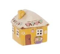 Lescale Furnishings Mini Garden Village Tea Light House - Decorative Ceramic Holder for Tealights or Battery Candles - 8.5cm (Yellow)