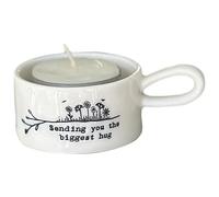Lescale Furnishings Porcelain Tea Light Holder with Handle - “Sending You the Biggest Hug” Message - Comfort Gift with Tealight and Gift Box - Thoughtful Home Décor Accent (3x8x5.5cm)