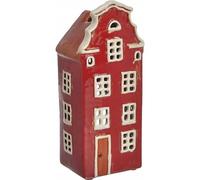 Lescale Furnishings Red Ceramic House Tealight Candle Holder - Scandinavian Cottage Lantern with Cream Roof & Windows - Nordic Style Home Decor - LED & Tealight Compatible