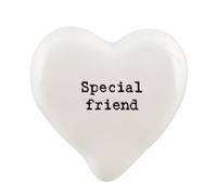 Lescale Furnishings “Special Friend” Porcelain Heart Pebble - Handmade Keepsake Gift with Cream Gift Box - Sentimental Ceramic Token Wrapped in White Tissue - 4 x 5 cm