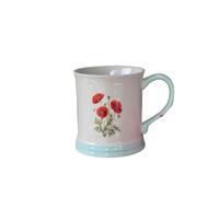 Lescale Furnishings Stoneware Embossed Mug - 400ml Country Floral Design - Handmade Ceramic Mug - Duck Egg Blue Base - Microwave & Dishwasher Safe (Poppy)