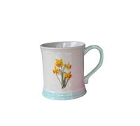 Lescale Furnishings Stoneware Embossed Mug - 400ml Country Floral Design - Handmade Ceramic Mug - Duck Egg Blue Base - Microwave & Dishwasher Safe (Daffodil)
