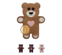 LESCHI 10-Chamber Wheat Bag for Microwave, Washable - Grain Pillow Made of 100% Organic Cotton & Organic Wheat - Ideal Natural Relief for Stomach and Period Pain - Teddy Bear, Brown with Heart