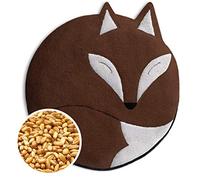Leschi Wheat Bag microwavable, unscented/Heat Pack for Stomach and Lower Back/Animal: Fox Luca, Brown