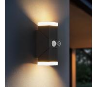 Leselux 12W Outdoor Wall Light with Motion Sensor, PIR Up Down Outside Lights Mains Powered, IP65 Front Door Light Aluminium 3000K, Exterior Wall Sconce with Swiveling LED Panel for Door Porch, Black