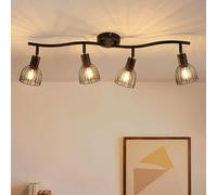 Leselux 4 Way Ceiling Spotlight Bar Adjustable, Metal Wire Cage Spot Light Fittings with E14 Socket, Black Industrial Wall Lights Indoor for Kitchen Bedroom Living Room, Bulb Not Included