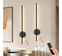 Leselux Battery Operated Wall Light with Motion Sensor, No Drilling, 2 Pack | Cordless Wall Lamp with Remote Control, 5400mAh Rechargeable, 3 Color 3000K/4500K/6500K Dimmable, for Living Room Hallway