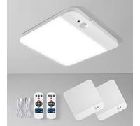 Leselux Motion Sensor Ceiling Lights 2 Pack, Battery Operated Sensor Lights Indoor with Remote Control, Square Rechargeable PIR Ceiling Light, Dimmable Wall Light for Bathroom Hallway Garage Toilet