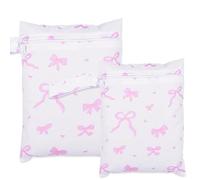 Leseogye 2-Pack Pink Bow Wash Bag, Waterproof Pouch with Large and Small Sizes, Reusable Wet Bags for Babies, Travel Laundry Bag for Swim Supplies and Small Items