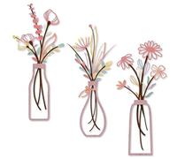Leseogye 3 Pcs Metal Flowers Wall Art, Pink Flower Wall Decor, Exquisite Art Deco for Living Room, Bathroom, Bedroom, Patio, Balcony, Kitchen Decoration