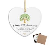 Leseogye 55th Wedding Anniversary Hanging Gifts, Ceramic Heart Emerald Wedding Anniversary Decorations with Family Tree Design, Hanging Plaque for Parents, Grandparents