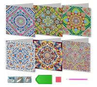 Leseogye 6 PCS Diamond Art Cards, 5d Mandala Diamond Painting Kit for Adults, Crystal Art Cards with Envelopes, Handmade Rhinestone Greeting Card Making Supplies for Adults Kids