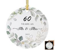 Leseogye 60th Wedding Anniversary Hanging Gifts, Round Diamond Wedding Anniversary Decorations with 60 Years Mr & Mrs Design, Ceramic Plaque Gifts for Mum, Dad, Grandparents