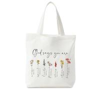 Leseogye Bible Tote Bag, Christian Gifts for Women, Reusable Canvas Floral Shopping Bags with Large Capacity, Foldable Christian Gifts for Gym, Travel and Work, 15.75×13.78in