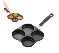 Leseogye Egg Frying Pan, 4-Hole Non-Stick Egg Pan, Maifan Stone Coating Omelet Skillet with Handle for Breakfast Steak Pancakes Burgers, Small Frying Pan for Induction Hob Stove Gas