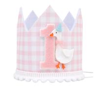 Leseogye Funny Goose 1st Birthday Hat, Pink Birthday Crown Kids Baby Photo Props, Gingham Hat with Comfortabe Elastic Tape