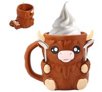 Leseogye Highland Cow Ice Cream Holder, 3D Printed Ice Cream Holder with Drawer & 2 Spoons, Highland Cow Gifts for Lovers, 16oz