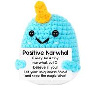 Leseogye Mini Funny Positive Crochet Animals Narwhal Cute Crochet Doll Narwhal with Positive Card Handmade Emotional Support Gift Positive Gifts for Women Girls Teens Friend Cheer Up Keepsake Gift