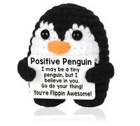 Leseogye Mini Positive Penguin Inspirational Positive Crochet Animals with Motivational Card Handmade Emotional Support Gift for Women Girls Birthday Christmas Easter Stocking Stuffers