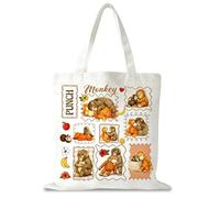 Leseogye Punch Monkey Tote Bags, Punch Monkey Gift, Punch and His Bear Bags, Emotional Support Gift for Dad, Mum, Kids, Friends