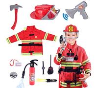 Lesheng space 10 piece Fireman Costume for Kids Firefighter pretend Role Play Dress-Up Kit for Children Fire Chief outfit with Accessories