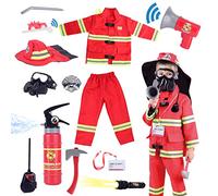 Lesheng space 13 piece Fireman Costume for Boys and Girls Fancy Dress for Kids & Toddlers Firefighter Dress-Up Toy Set Fire Chief Pretend Role Play for Kids Age 3 to 7