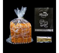 Lesibag 100Pcs 11"x 14" Bottom Gusset Bread Loaf Bags with Ties, Clear Printed Cello Cellophane Bags for Homemade Bread or Bakery